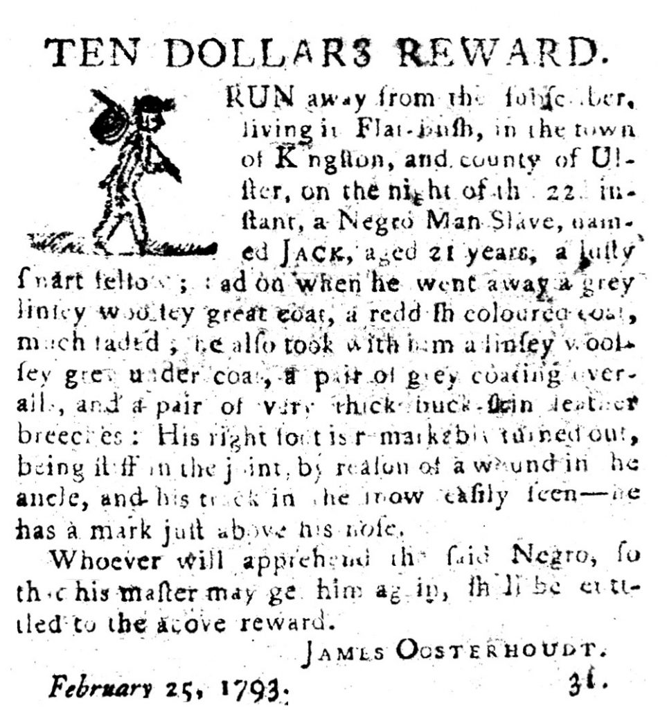 A 1793 notice announces a $10 reward for a slave who went missing in Kingston, NY | Courtesy of In Defiance: Runaways From Slavery in New York’s Hudson River Valley, 1735-1831