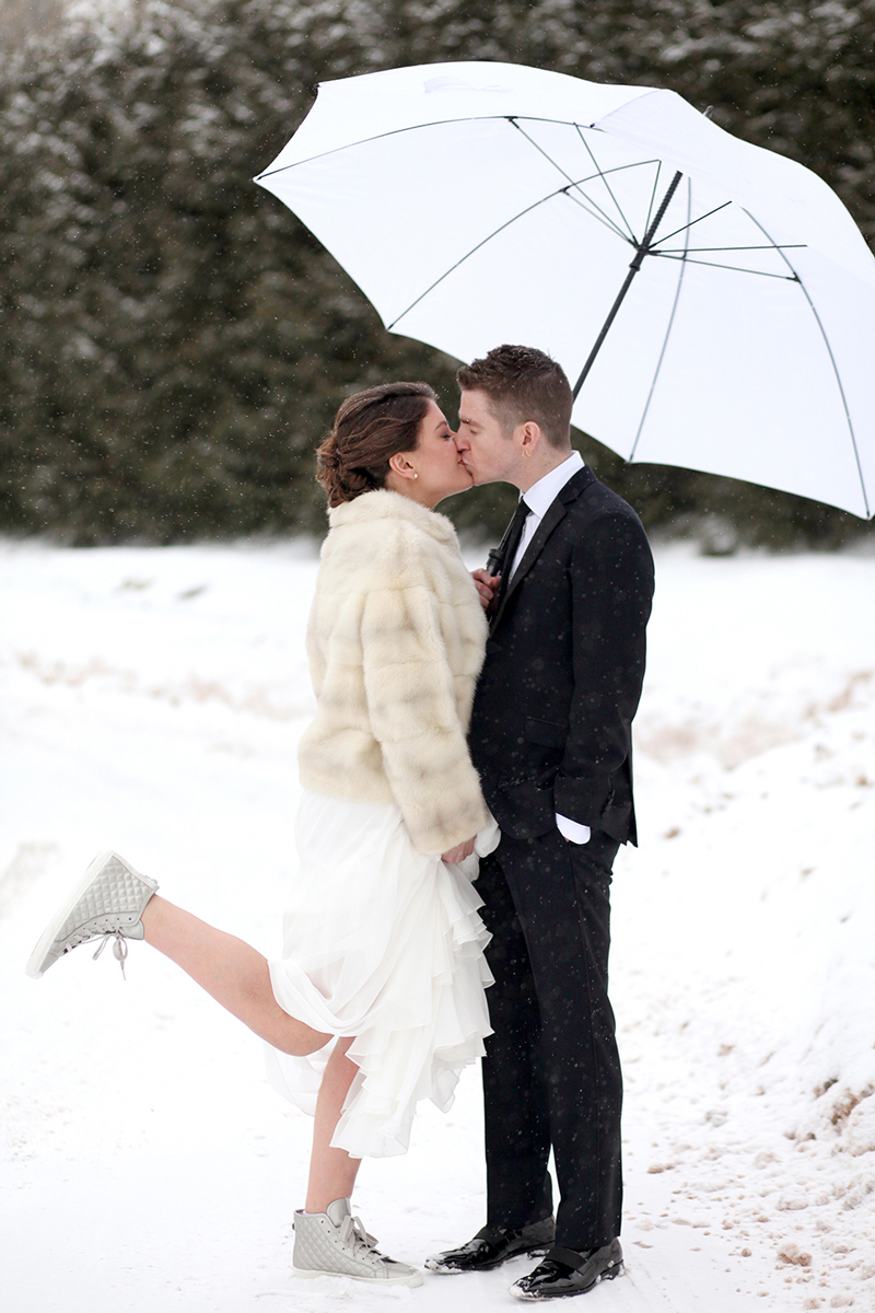 Couple kissing in the snow