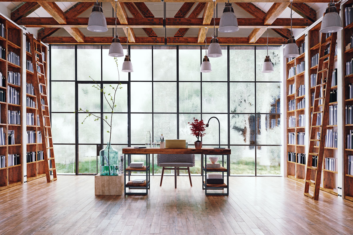 home office with library